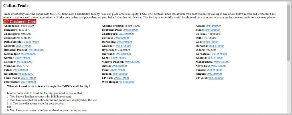 ICICIdirect call-n-trade numbers